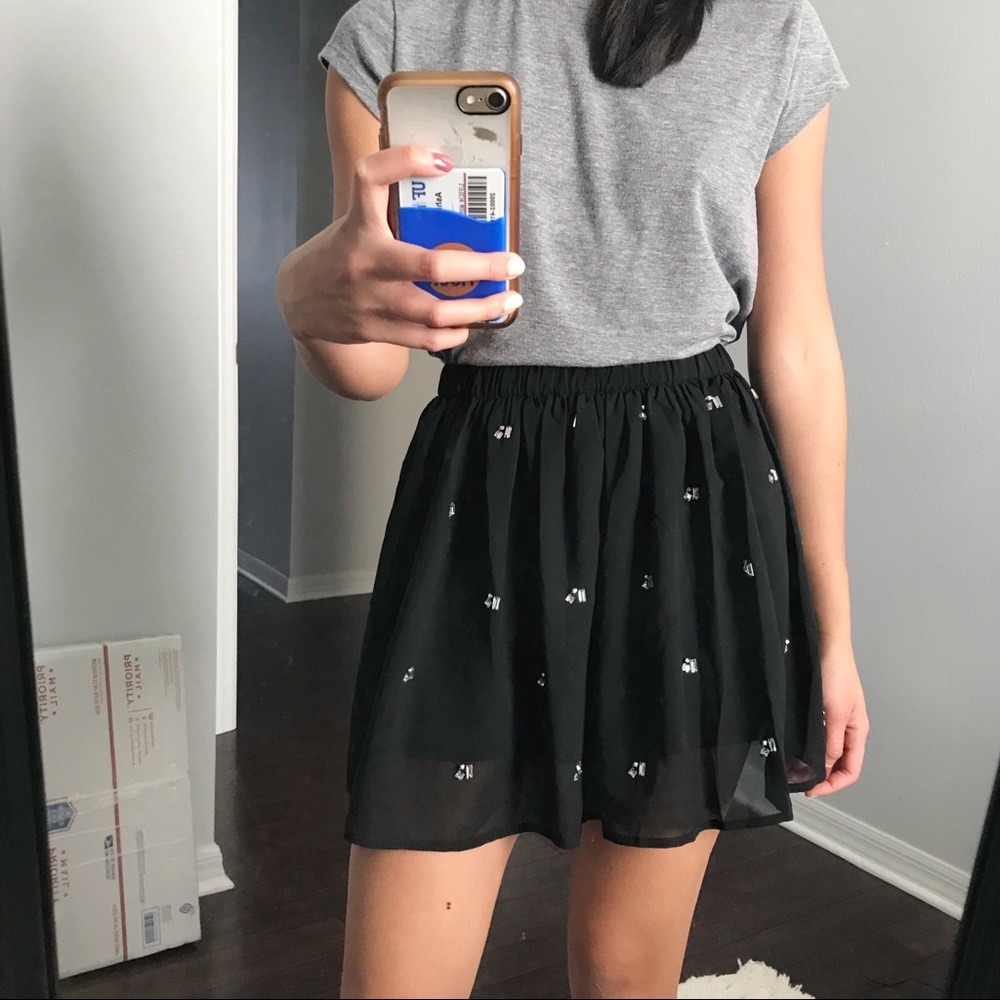 Black Jeweled A-line Skirt